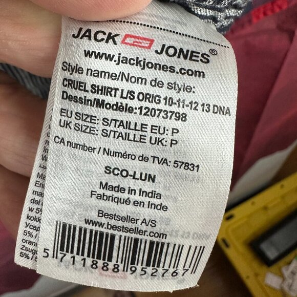 ORIGINALS BY JACK & JONES MEN'S FLANEL LONG SLEEVE PLAID SHIRT RED & BLACK "S" - Picture 14 of 14